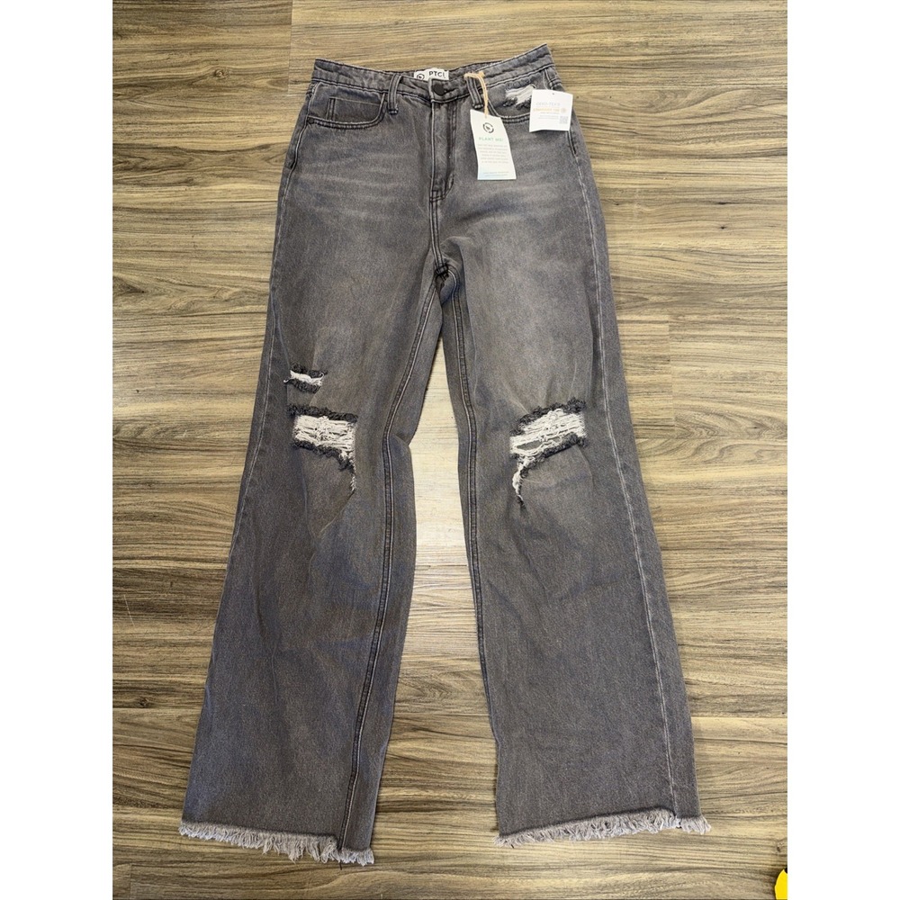 PTCL Ethical Clothing Wide Leg Distressed Denim Black Jeans Size 28 NWT